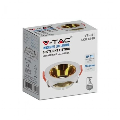 V-TAC Portafaretto LED da Incasso Rotondo GU10 Corpo Bianco Riflettore Oro