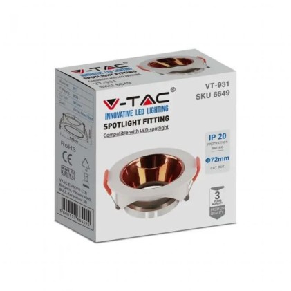 V-TAC Portafaretto LED da Incasso Rotondo GU10 Corpo Bianco Riflettore Oro Rosa