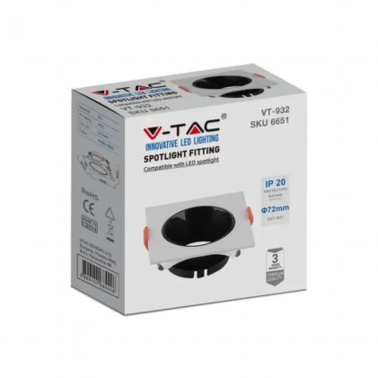 V-TAC Portafaretto LED da Incasso Quadrato GU10 Corpo Bianco Riflettore Nero