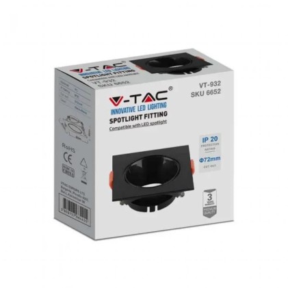 V-TAC Portafaretto LED da Incasso Quadrato GU10 Colore Nero
