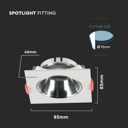 V-TAC Portafaretto LED da Incasso Quadrato GU10 Corpo Bianco Riflettore Cromato