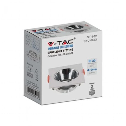 V-TAC Portafaretto LED da Incasso Quadrato GU10 Corpo Bianco Riflettore Cromato