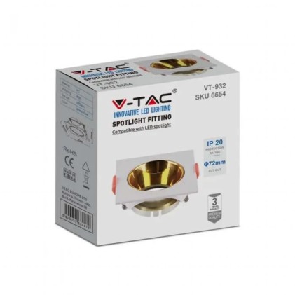 V-TAC Portafaretto LED da Incasso Quadrato GU10 Corpo Bianco Riflettore Oro