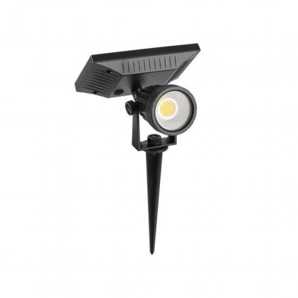 V-TAC Faretto LED da Giardino con Picchetto Colore Nero Con Pannello Solare 2W 3000K IP65