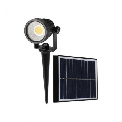 V-TAC Faretto LED da Giardino con Picchetto Colore Nero Con Pannello Solare 2W 6400K IP65