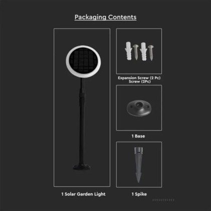 V-TAC Piantana Solare LED da Giardino 3W con Picchetto Doppio montaggio Colore Bianco e Nero 4000K IP65 (2 Lampade)