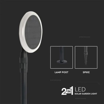 V-TAC Piantana Solare LED da Giardino 3W con Picchetto Doppio montaggio Colore Bianco e Nero 4000K IP65 (2 Lampade)