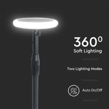 V-TAC Piantana Solare LED da Giardino 8W con sensore crepuscolare Colore Bianco e Nero 3000K IP65