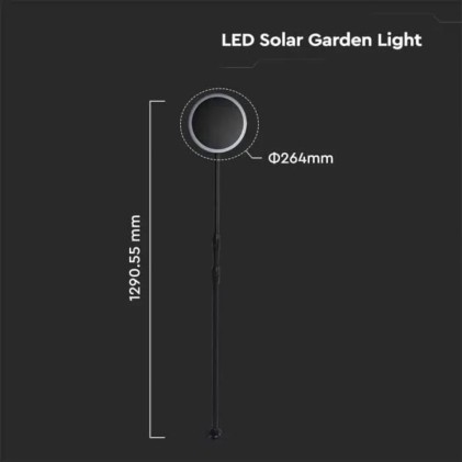V-TAC Piantana Solare LED da Giardino 8W con sensore crepuscolare Colore Bianco e Nero 3000K IP65