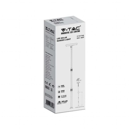 V-TAC Piantana Solare LED da Giardino 8W con sensore crepuscolare Colore Bianco e Nero 3000K IP65