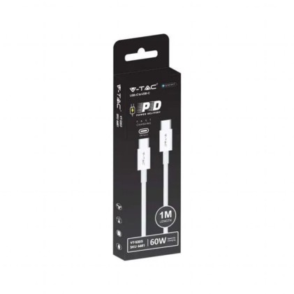 V-TAC Cavo da USB Tipo-C a USB Tipo-C 1m Ricarica Rapida 3.1A 60W Colore Bianco