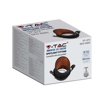 V-TAC Portafaretto LED da Incasso GU10 Corpo in Alluminio a Cilindro Colore Nero