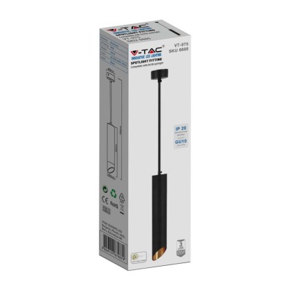 V-TAC Portafaretto LED a Sospensione GU10 Corpo in Alluminio Nero Riflettore Colore Oro D:55*300MM