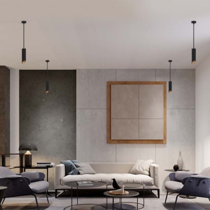 V-TAC Portafaretto LED a Sospensione GU10 Corpo in Alluminio Nero Riflettore Colore Oro D:55*300MM