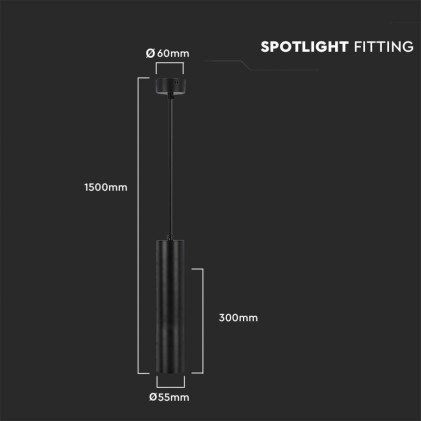 V-TAC Portafaretto LED a Sospensione GU10 Corpo in Alluminio Nero Riflettore Colore Oro D:60*300MM