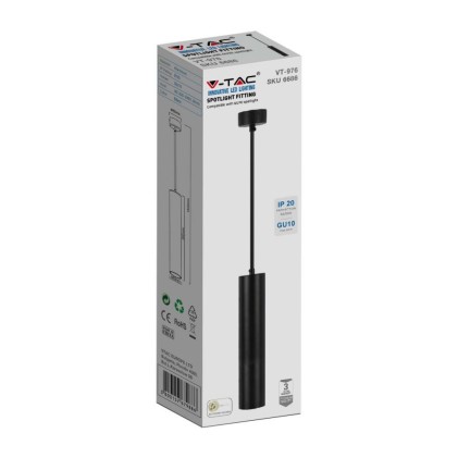 V-TAC Portafaretto LED a Sospensione GU10 Corpo in Alluminio Nero Riflettore Colore Oro D:60*300MM