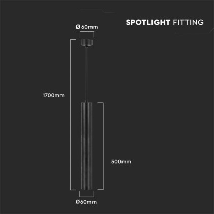 V-TAC Portafaretto LED a Sospensione GU10 Corpo in Alluminio Nero Riflettore Colore Oro D:60*500MM