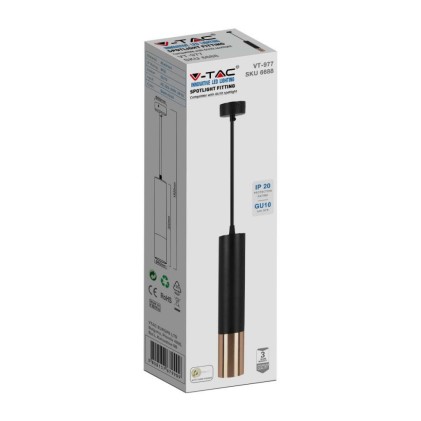 V-TAC Portafaretto LED a Sospensione GU10 Corpo in Alluminio Nero+Oro D:60*300MM