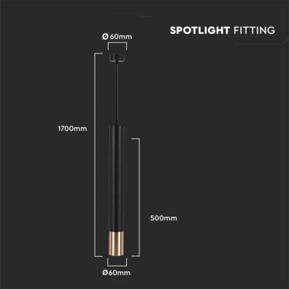V-TAC Portafaretto LED a Sospensione GU10 Corpo in Alluminio Nero+Oro D:60*500MM