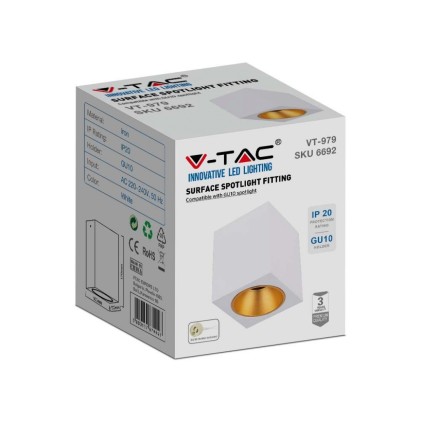 V-TAC Portafaretto LED Montaggio a Plafone Quadrato GU10 Corpo Bianco in Ferro e Metallo Cromato e Riflettore Oro Rosa