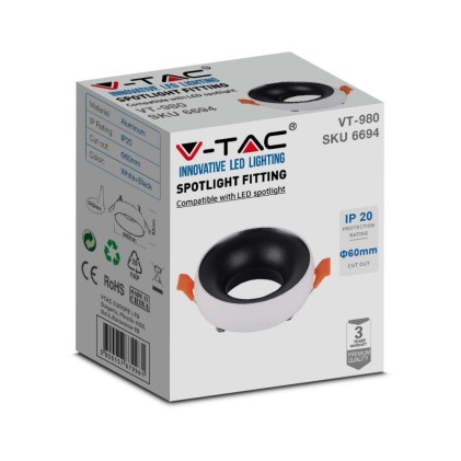 V-TAC Portafaretto LED da Incasso GU10 Rotondo Colore Bianco Riflettore Nero con Supporto Inclinato