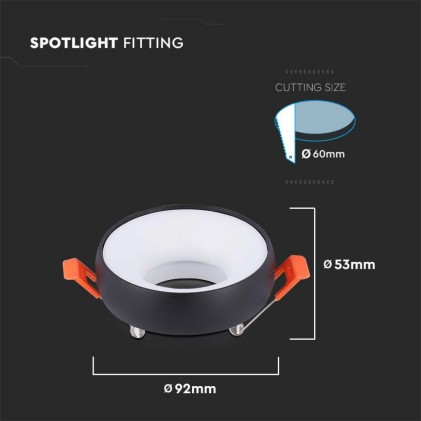 V-TAC Portafaretto LED da Incasso GU10 Rotondo Colore Nero Riflettore Bianco con Supporto Inclinato