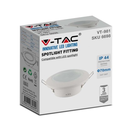 V-TAC Portafaretto LED da Incasso Rotondo GU10 Colore Bianco