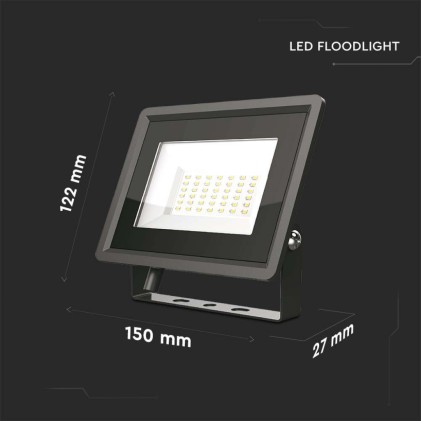 V-TAC Faro LED SMD 30W F-Series Colore Nero 4000K IP65