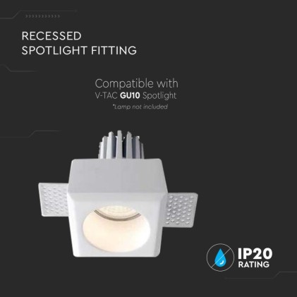 V-TAC Portafaretto LED da Incasso Quadrato GU10 Corpo in Gesso Bianco