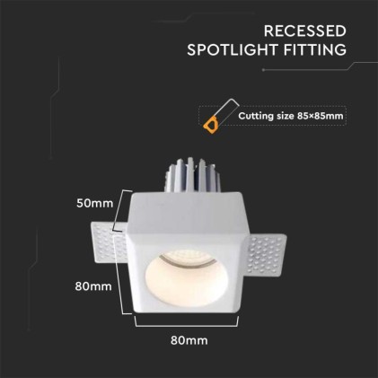 V-TAC Portafaretto LED da Incasso Quadrato GU10 Corpo in Gesso Bianco