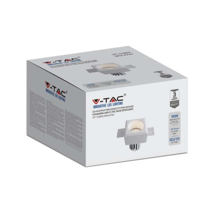 V-TAC Portafaretto LED da Incasso Quadrato GU10 Corpo in Gesso Bianco