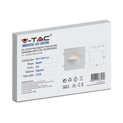 V-TAC Portafaretto LED da Muro Quadrato G9 Corpo in Gesso