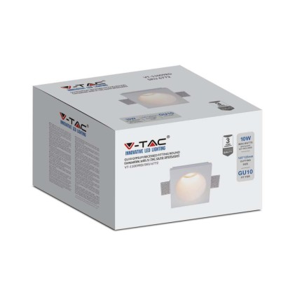 V-TAC Portafaretto LED da Incasso Quadrata GU10 in Gesso Colore Bianco