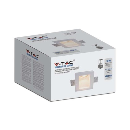V-TAC Portafaretto LED da Incasso Quadrato GU10 Corpo in Gesso Bianco