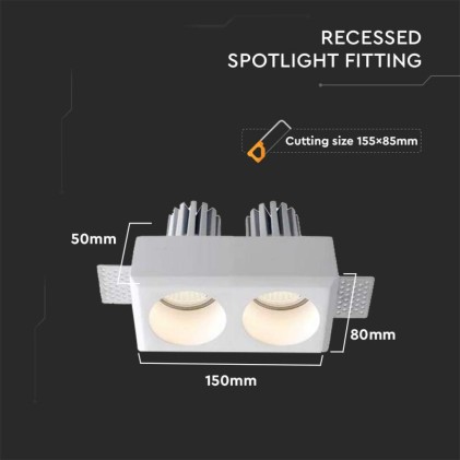 V-TAC Portafaretto LED Doppio da Incasso Rettangolare 2*GU10 e GU5.3 (MR16) in Gesso Colore Bianco