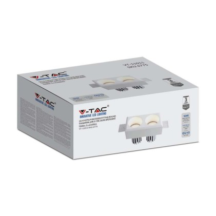 V-TAC Portafaretto LED Doppio da Incasso Rettangolare 2*GU10 e GU5.3 (MR16) in Gesso Colore Bianco
