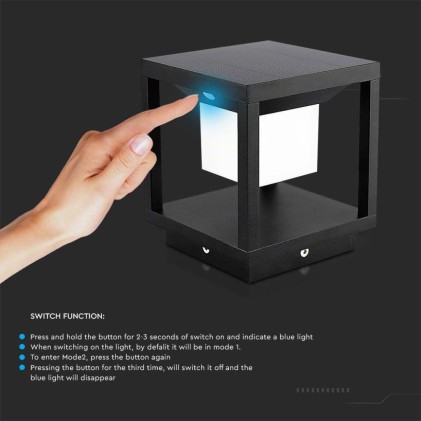 V-TAC Lampada Solare LED da terra 2W Quadrata con Sensore di Movimento Colore Nero 3000K IP65