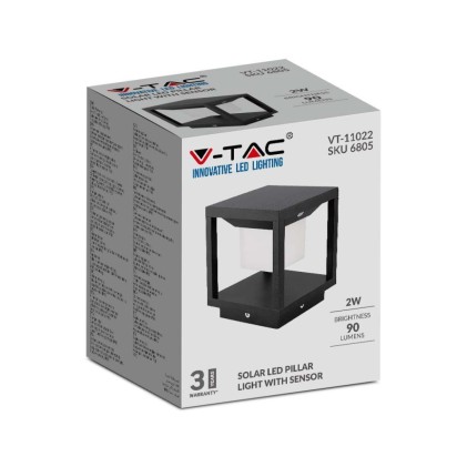 V-TAC Lampada Solare LED da terra 2W Quadrata con Sensore di Movimento Colore Nero 3000K IP65