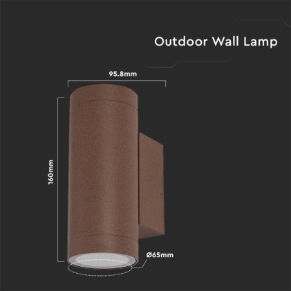 V-TAC Portafaretto LED Doppio da Muro Rotondo 2*GU10 e GU5.3 (MR16) Colore Corten IP65