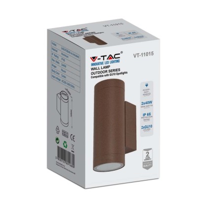 V-TAC Portafaretto LED Doppio da Muro Rotondo 2*GU10 e GU5.3 (MR16) Colore Corten IP65