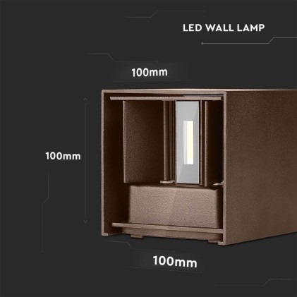 V-TAC Lampada LED da Muro Quadrata Doppio LED COB 11W 140LM/W Colore Corten Satinato Fascio Luminoso Regolabile 3000K IP65