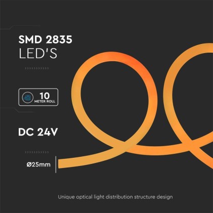 V-TAC Neon Flex 12W/m Bobina 10m 24V Colore Ambra IP20