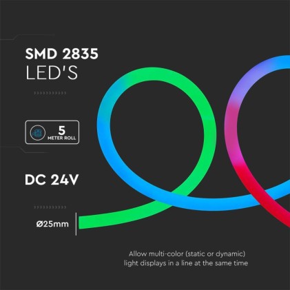 V-TAC Neon Flex 10W/m 120 LED/m Bobina 10m 24V RGB IP20