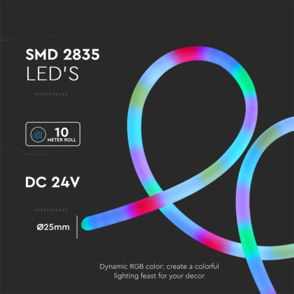 V-TAC Neon Flex Magic 10W/m 120 LED/m Bobina 10m 24V RGB Magic IP20