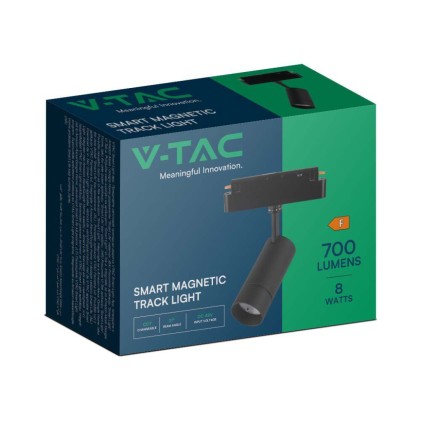 V-TAC Faretto LED da Binario Magnetico 8W 48V L:21cm Colore Nero 3in1 IP20 CRI>90 Compatibile con Amazon Alexa e Google Home