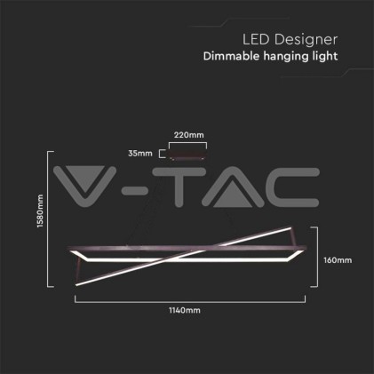 V-TAC Lampadario LED a Sospensione con 2 Rettangoli 45W in Metallo Colore Nero 114*22*150cm 3000K Triac Dimmerabile
