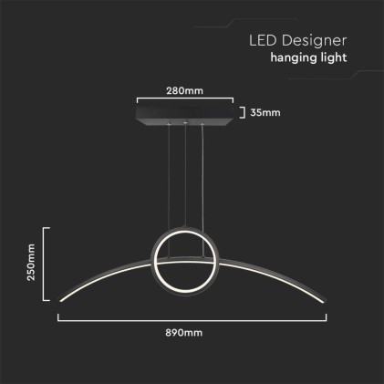 V-TAC Lampadario LED a Sospensione 36W dal Design Moderno Colore Nero 4000K