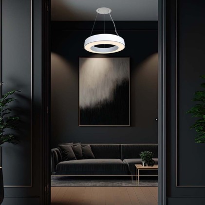 V-TAC Lampadario LED a Sospensione Circolare 50W Dimmerabile TRIAC in Metallo Colore Bianco 4000K