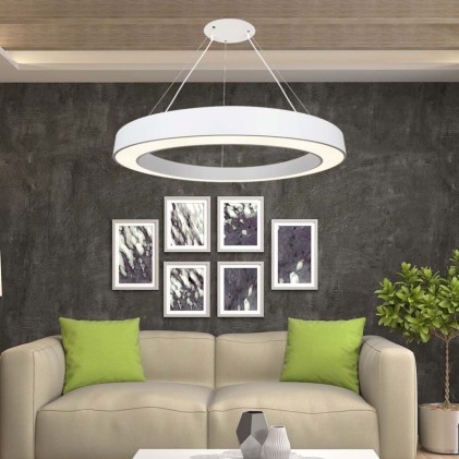 V-TAC Lampadario LED a Sospensione Circolare 90W Dimmerabile TRIAC in Metallo Colore Bianco 4000K