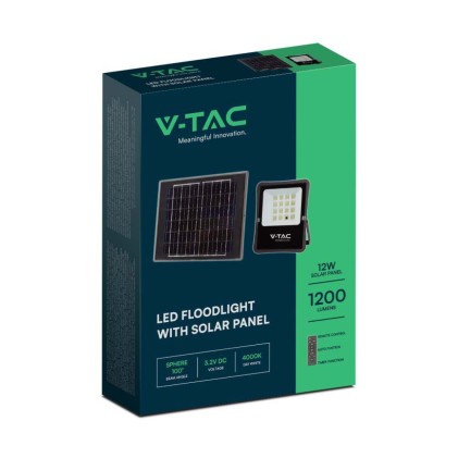 V-TAC Faro LED con Telecomando e Pannello Solare 12W 6400K